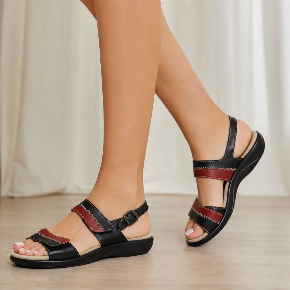 SAS Nudu Sandals Womens 9 M Ladybug Red Black Leather Tripad Comfort USA
